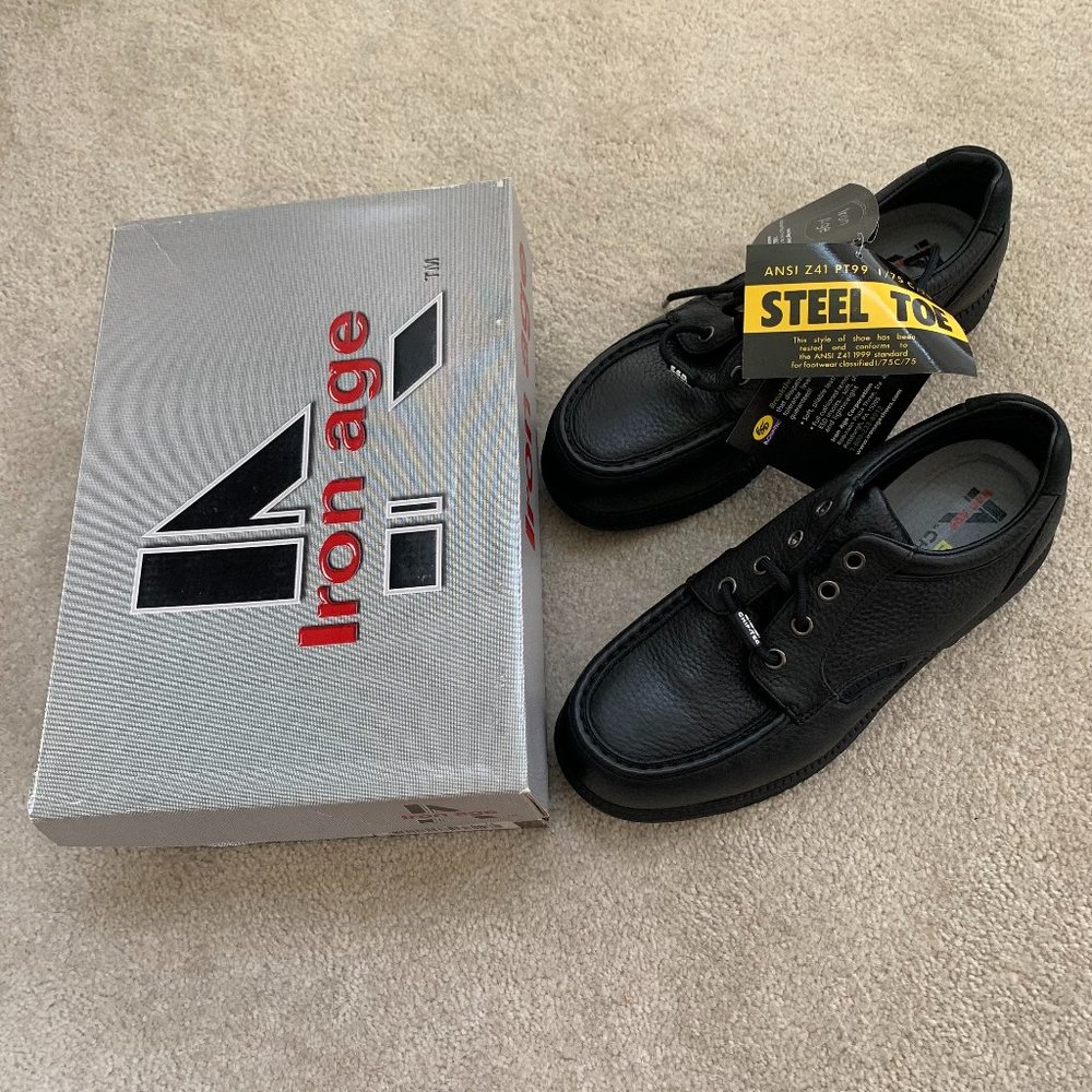 Iron Age men size 8 steel toe leather work shoes black